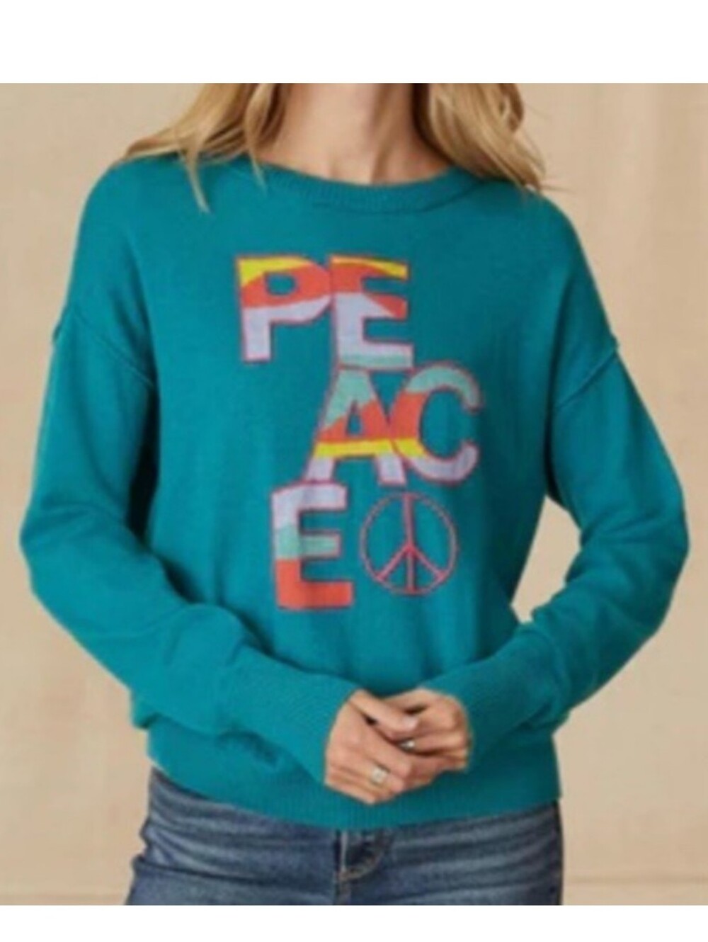 Sundance Colors of Peace Wool Blend Sweater In Teal Size M
